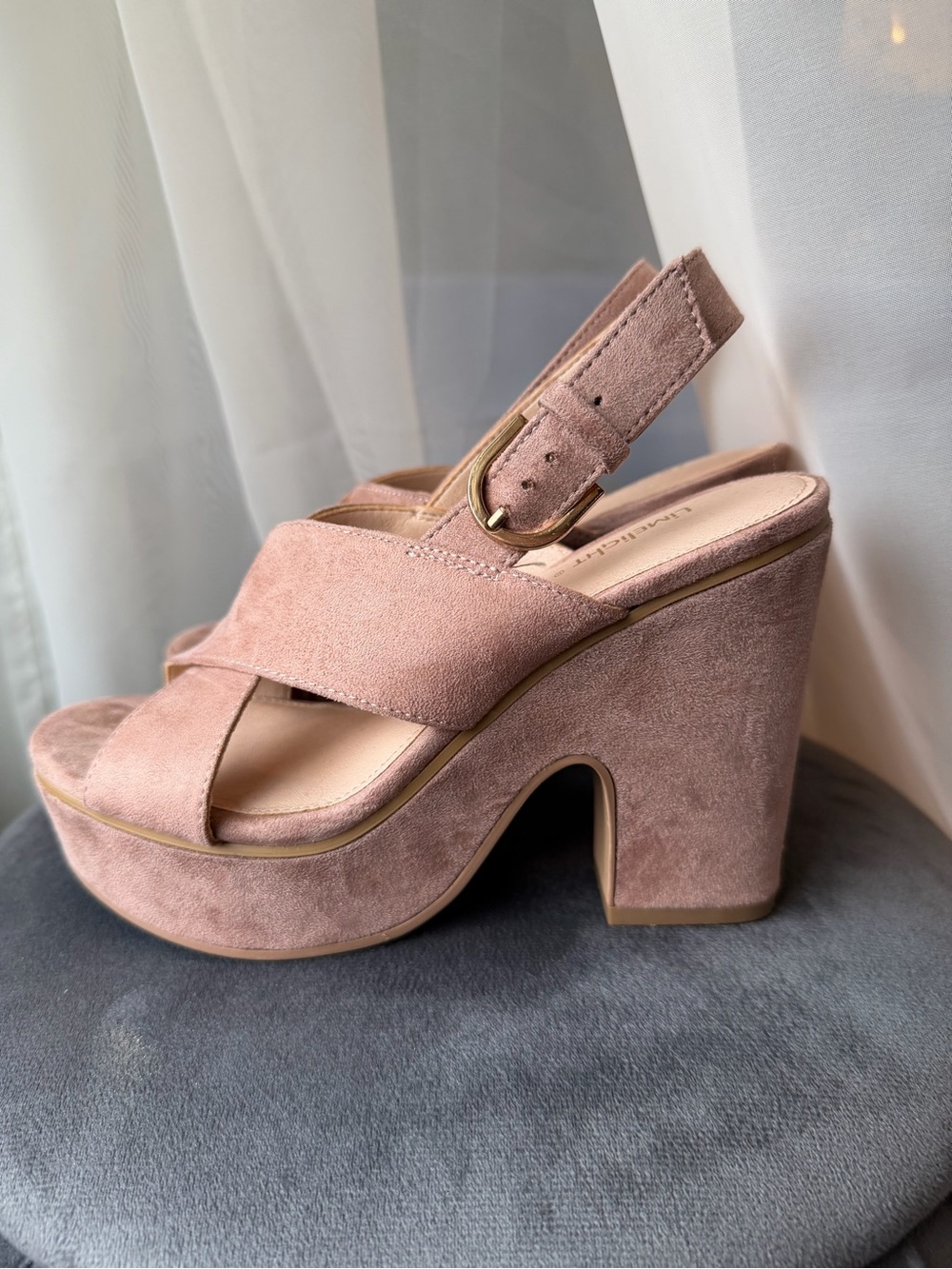 Limelight Dusty Rose Suede Platform Block Heel Sandals